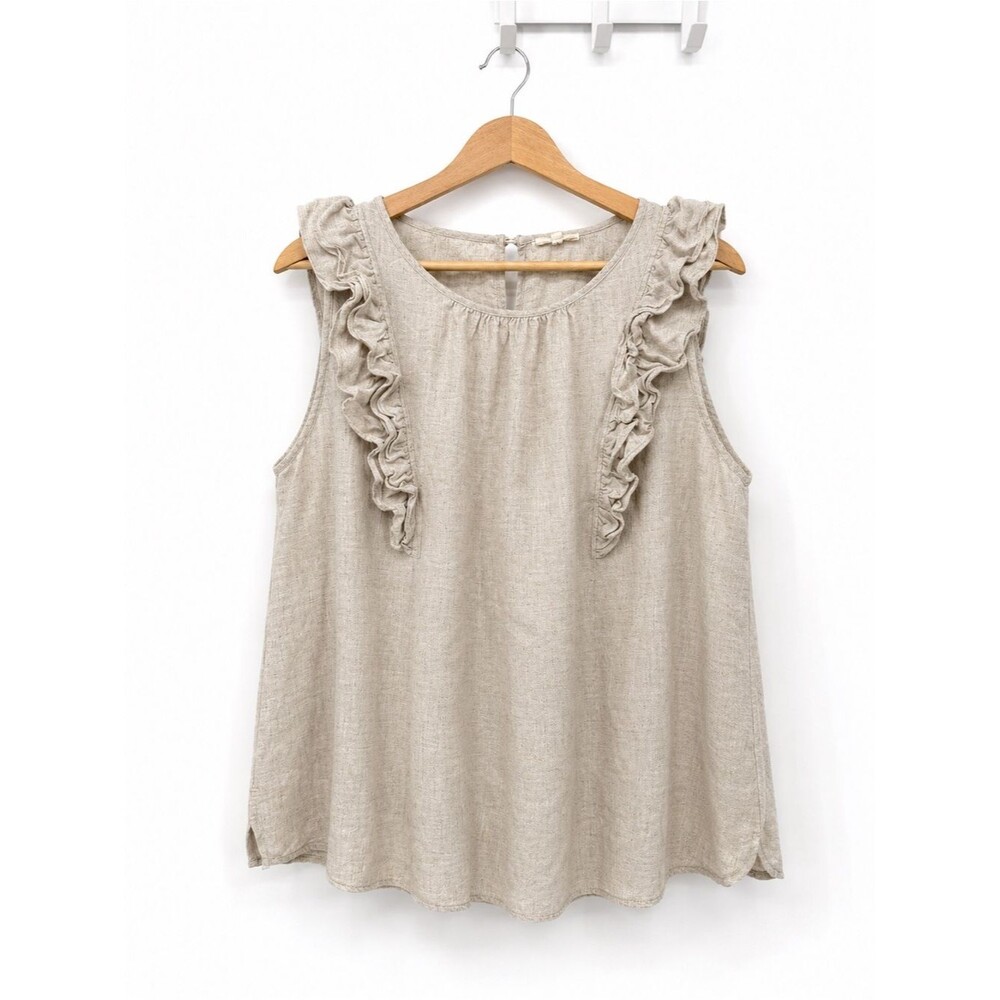 Jodifl Beige Linen Blend Sleeveless Tank Top Ruffle Size 1X Neutral Tan